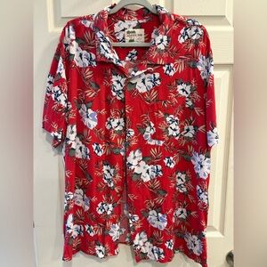 Tropical Red Floral Men's Button Down Shirt